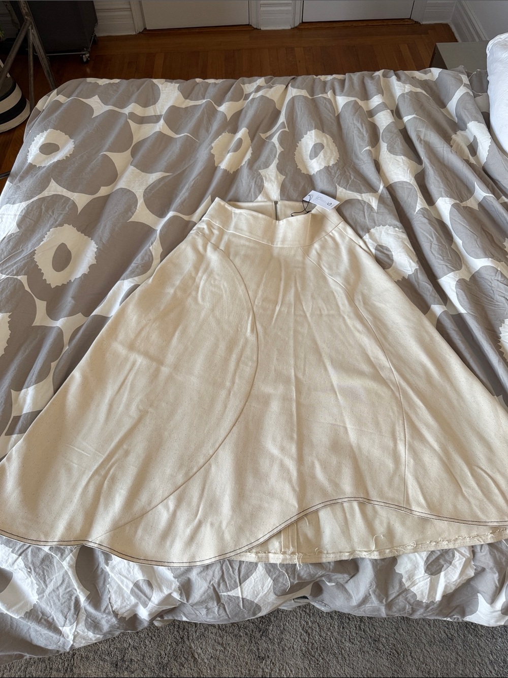 Maria + Cornejo Cream A-Line Asymmetrical Denim Skirt